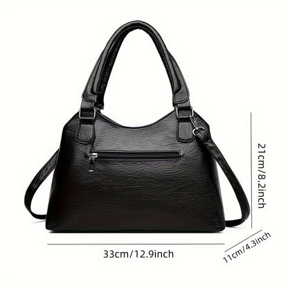 Chic Vintage-Inspired Faux Leather Tote Bag for Women - Versatile Shoulder & Crossbody Design with Adjustable Strap, Multiple Compartments, Zip Closure - Perfect for Work, Travel, and Casual Outings - Black
