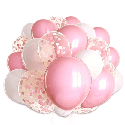 30pc Sparkling Pink & White Confetti Latex Balloons - Festive Decor for Valentines Day, Weddings, Birthdays, Anniversaries, Graduations, Holidays & Celebrations - Indoor/Outdoor Ready