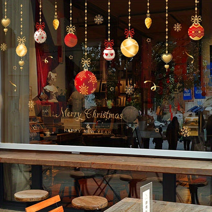 Christmas Window Clings Set, 1 Piece Static Decal Stickers for Shops and Home, Waterproof Plastic Holiday Ornaments with Painter's Tape, Snowflakes and Festive Bauble Decorations for Glass Surfaces