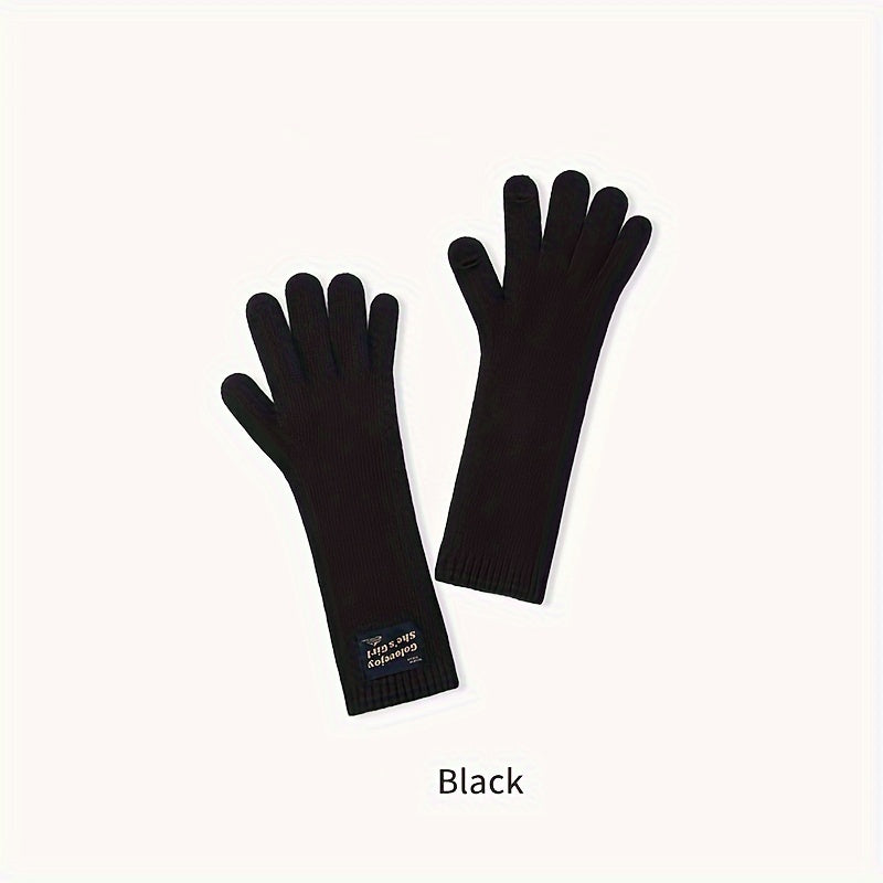 1 Pair Autumn And Winter Knitted Warm Gloves, Women's Outdoor Plus Velvet Thickened Windproof Coldproof Touch Screen Warm Gloves