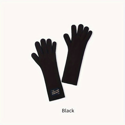 1 Pair Autumn And Winter Knitted Warm Gloves, Women's Outdoor Plus Velvet Thickened Windproof Coldproof Touch Screen Warm Gloves