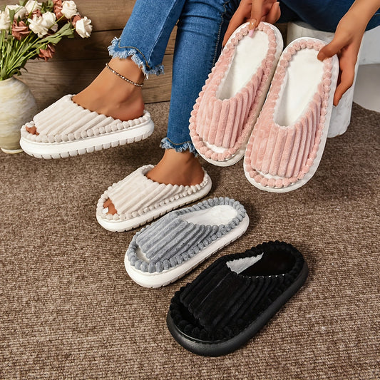 Women's Cozy Striped Slippers - Thick Sole, Non-Slip Eva Sole, Fashionable Home Mules For Indoor Comfort