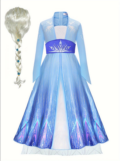 Girl's Color Gradient Cartoon Character Long Sleeve Dress - Costumes for Kids, Dress Up Outfits for Christmas, Halloween, Birthday Party, Performance, and Gift - Vibrant, Comfortable, and Adorable Design
