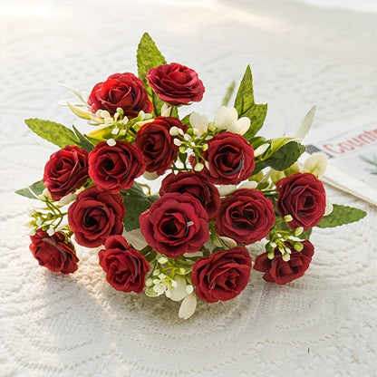 Artificial Silk Rose Bouquets for Home Decor - All-Season Faux Flowers for Living Room, Christmas, Halloween, Easter, Hanukkah, Thanksgiving Decorations, DIY Wedding & Event Centerpieces, No Container Included