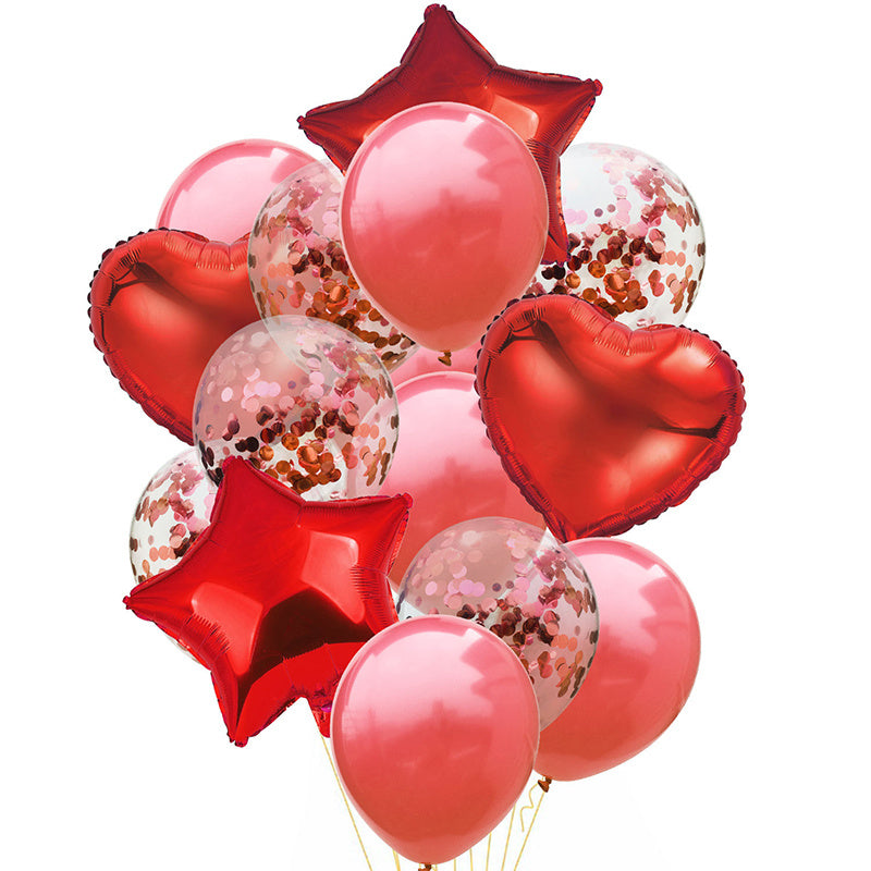 14pcs/set Happy Birthday Balloon Bundle - Stars, Hearts, and Confetti - Rose Golden Helium Balloons for a Festive Party