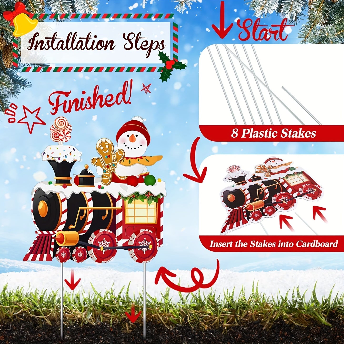 4 Pieces Outdoor Yard Train Christmas Decorations, Snowman Lawn Sign With 8 Yard Stakes For Outdoor Christmas Decorations for stocking stuffers
