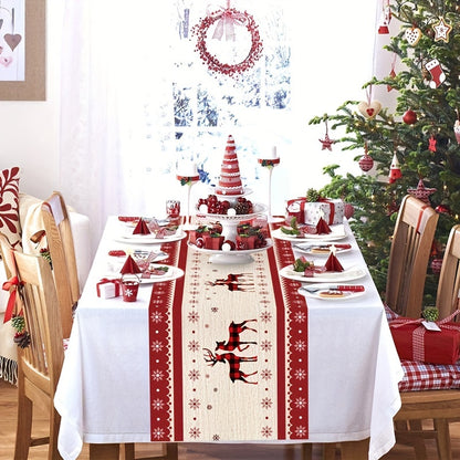 1pc, Festive Elk Christmas Table Runner, 70.87x13.78inch Polyester Table Flag, Merry Christmas Home Decor, Natal Noel Navidad Ornament, New Year Gifts, Xmas Party Table Cover, Holiday Table Decor, Rectangular Non-Woven Material, Polyester Cover