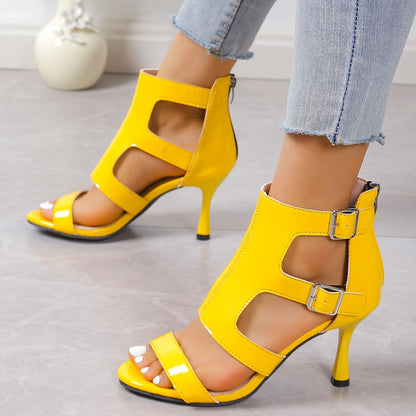 Chic Womens Solid Color High Heel Sandals - Back Zipper & Hollow Out Design - Perfect for Work to Evening - Comfortable High-top Dress Shoes