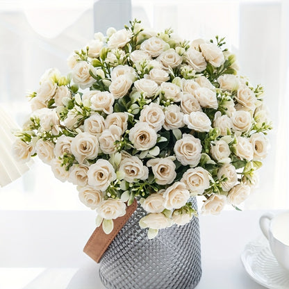Artificial Silk Rose Bouquets for Home Decor - All-Season Faux Flowers for Living Room, Christmas, Halloween, Easter, Hanukkah, Thanksgiving Decorations, DIY Wedding & Event Centerpieces, No Container Included