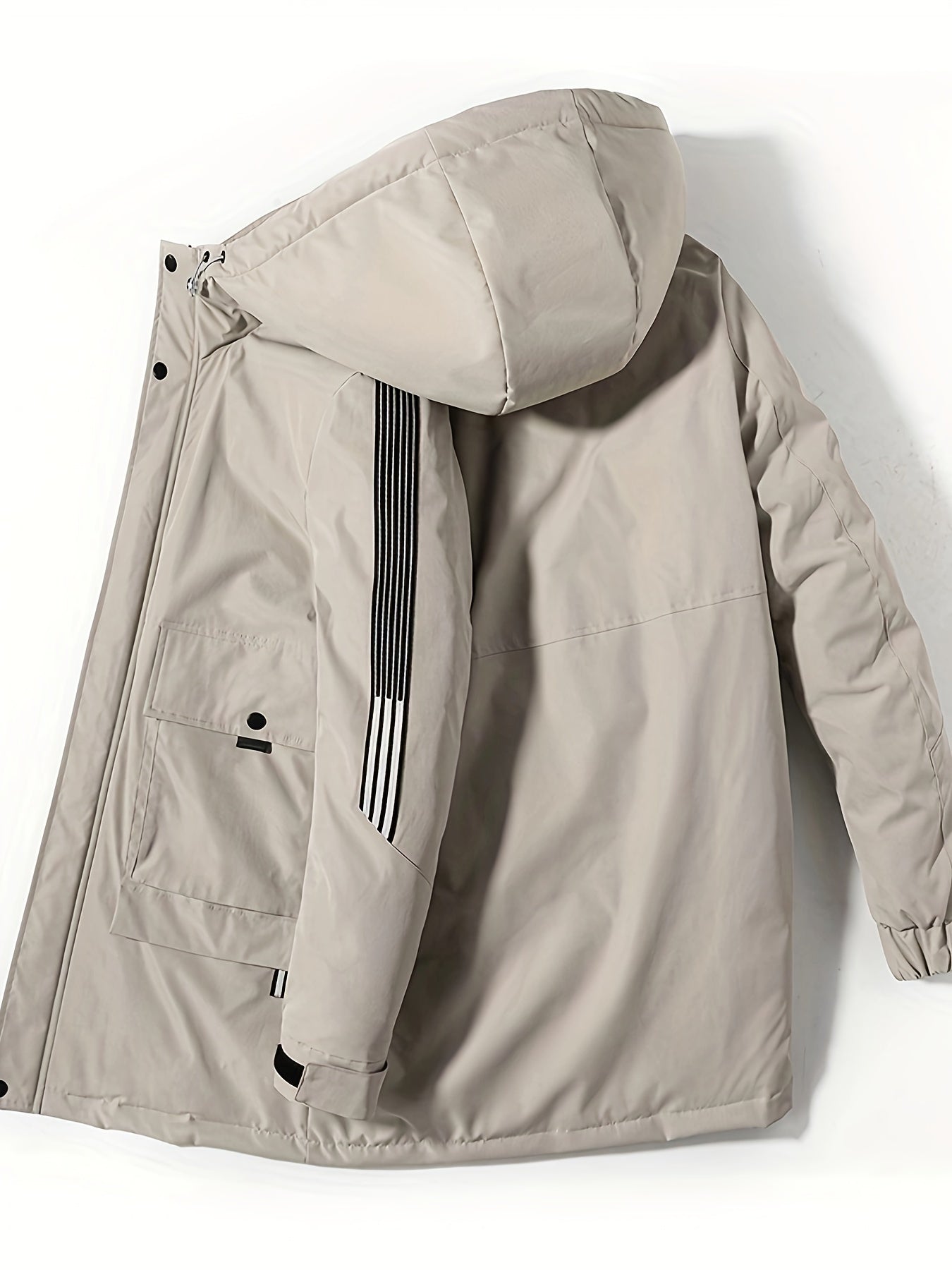 Lightweight Hooded Puffer Jacket, Men's Warm Big Pockets White Duck Down Coat For Winter Outdoor, Men's Parka