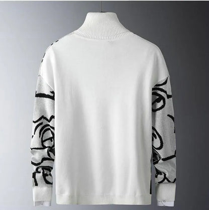 Men's Slim Sweaters Autumn Winter Anime Sweater Men Cute Cartoon Pullovers  Casual Turtleneck Knitted Sweaters Mens Clothing