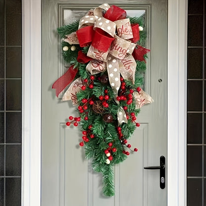 Elegant 23.62" Christmas Wreath - Perfect for Front Door, Wall & Window Decor | No Power Needed, Feather-Free Plastic, Christmas Decor