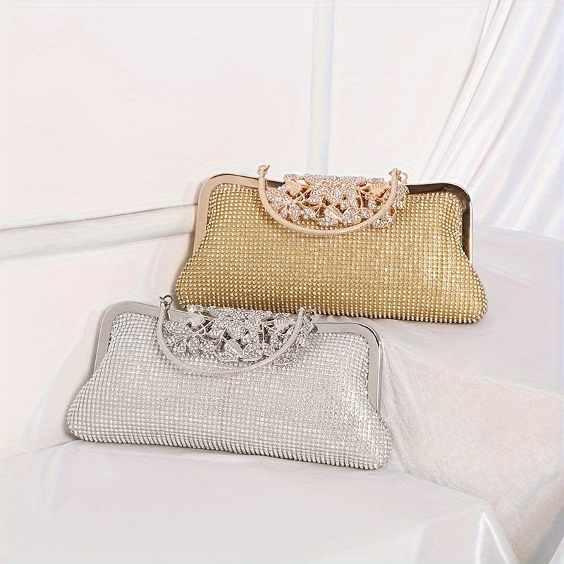 Rhinestone Elegant Small Clutch Bag for Women - Buckle Closure, Removable Strap, Polyester Lining - Luxurious Fashion Purse for Weddings and Dinners