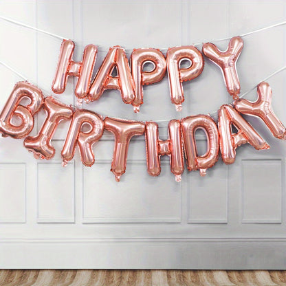 13pcs Golden Foil Letter Balloons Set - Luxurious Happy Birthday Decoration, Photo-Ready Party Supplies, Aesthetic Room Decor, and Festive Party Decorations - Perfect for Celebrations and Special Occasions