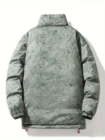 Men's Reversible Thick Jacket, Stand Collar Long Sleeves Full-Zip Down Jacket, Casual Fit Winter Wear