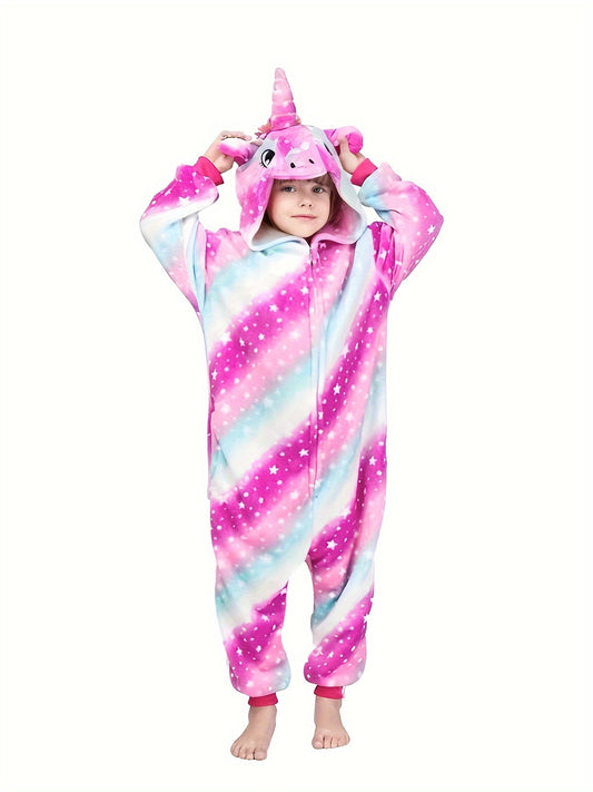Sweet Girls Unicorn Style Zip Jumpsuit Cute Romper For Fall Party Halloween Gift Mardi Gras