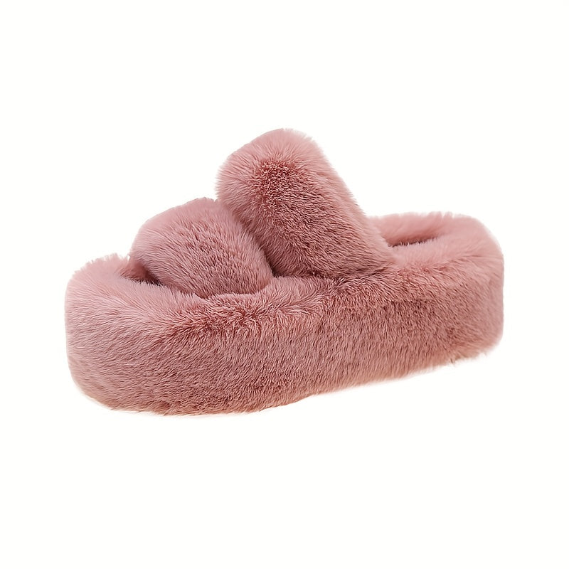 Stylish Double Strap Platform Slippers - Pillow-Soft & Luxurious Plush - Effortless Slip-On - Ultimate Indoor Comfort for Cozy Home Lounging