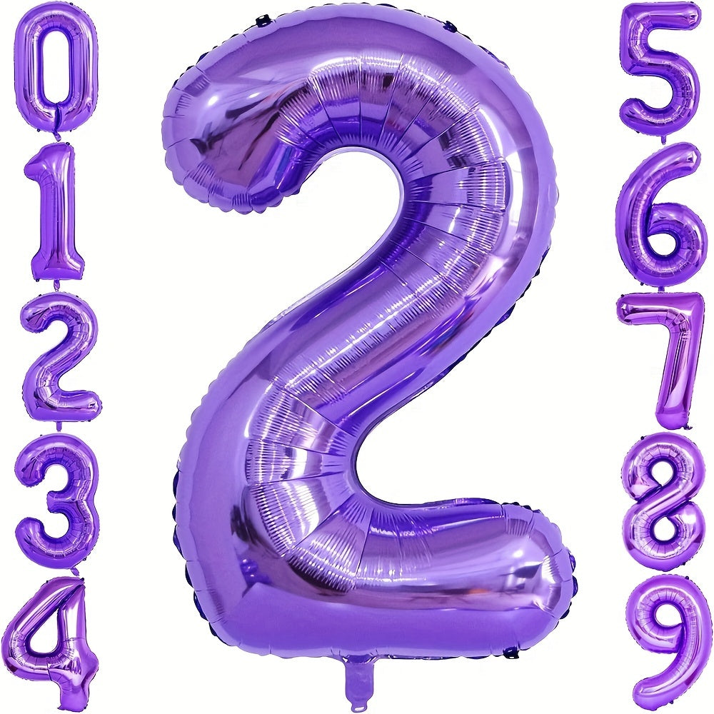 40 Inch Purple Party Balloons Set: Includes Large Number 2 and Numbers 0-9 for Festive Decorations - Suitable for Birthdays, Anniversaries, and Celebrations