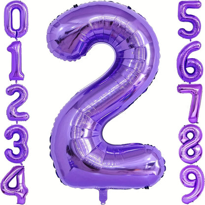 40 Inch Purple Party Balloons Set: Includes Large Number 2 and Numbers 0-9 for Festive Decorations - Suitable for Birthdays, Anniversaries, and Celebrations