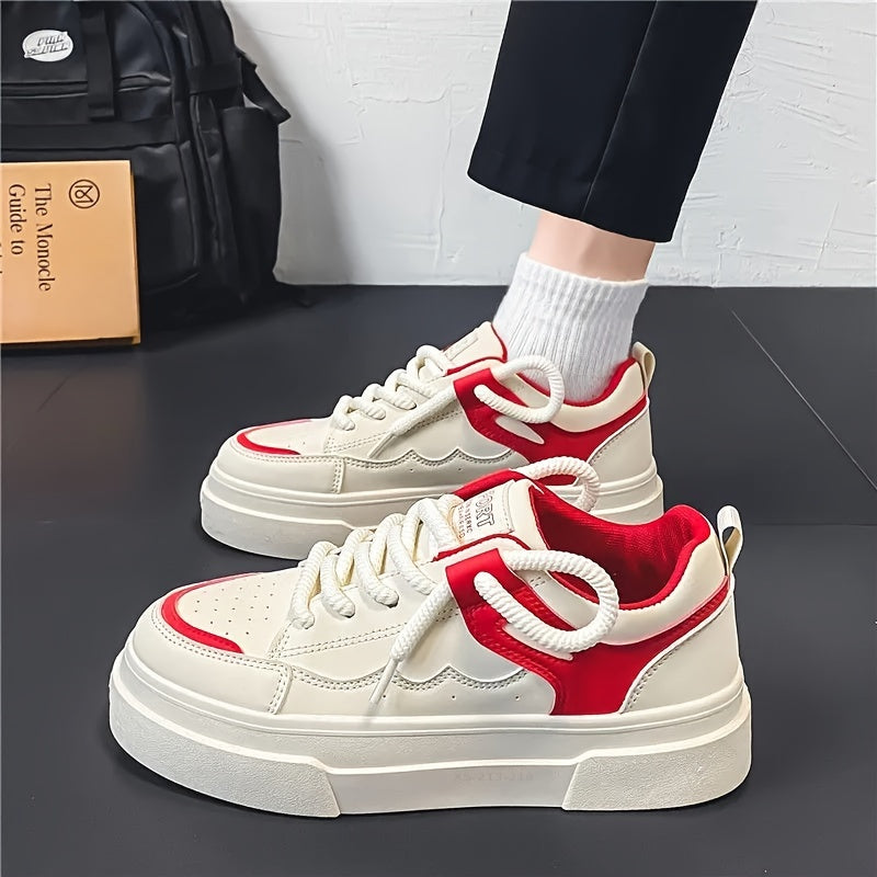 Men's Fashion Skateboard Sneakers Low Top Casual Sports Shoes with PU Leather and EVA Insole - Lace-Up Street Style Footwear for All Seasons