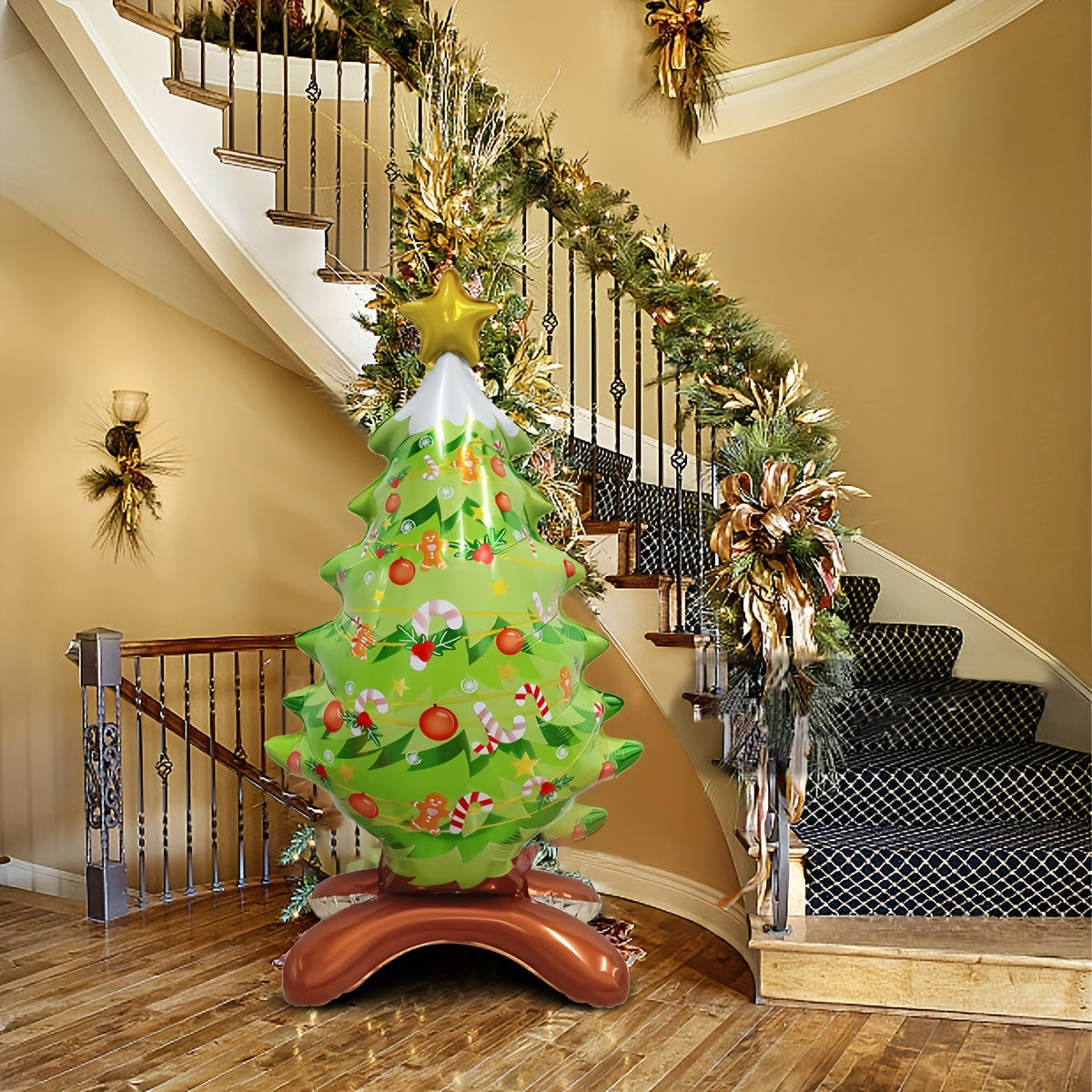 1pc Large Standing Star Shaped Foil Balloon - Inflatable Christmas Tree Decoration for Indoor and Outdoor Party, Perfect for Christmas, New Year, and Birthday Celebrations with Festive Holiday Cheer