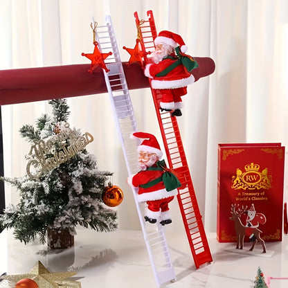 1pc Electric Santa Climbing Up and Down Ladder with Music, Bag of Presents, Tree Holiday Party Home Door Wall Decoration, Christmas Ornament