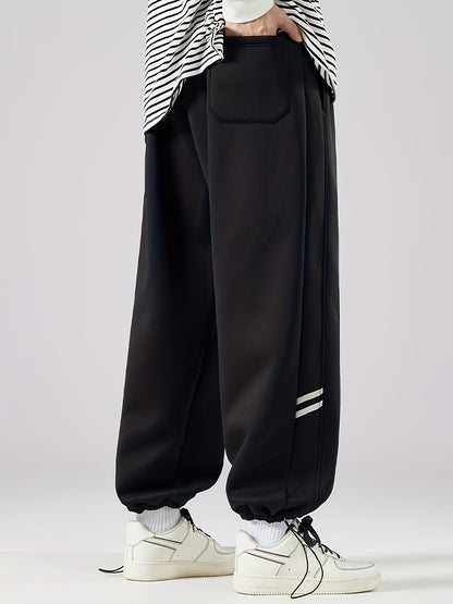Plus Size Men's NYG Graphic Print Drawstring Pants - Comfortable Loose Fit, Versatile Outdoor Sports Pants for Spring and Fall Seasons, Perfect for Casual Wear