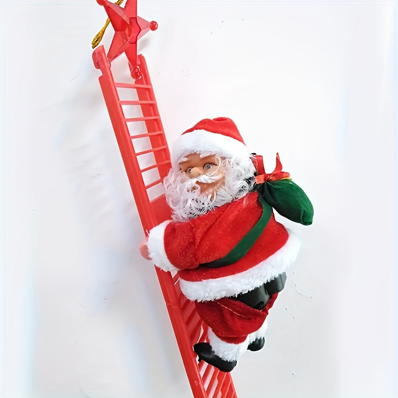 1pc Electric Santa Climbing Up and Down Ladder with Music, Bag of Presents, Tree Holiday Party Home Door Wall Decoration, Christmas Ornament