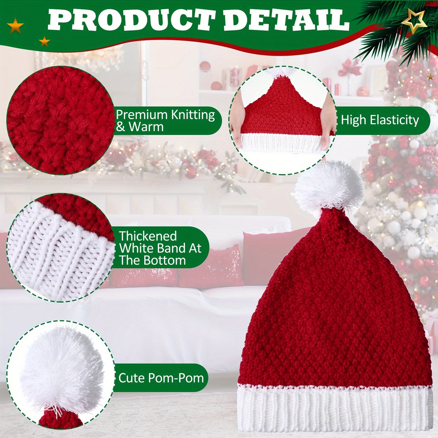 12 Pack Soft Knitted Santa Hats, Red And White Winter Beanie Hats For Adult Teens Women Men, Bulk Holiday Gift Christmas Party