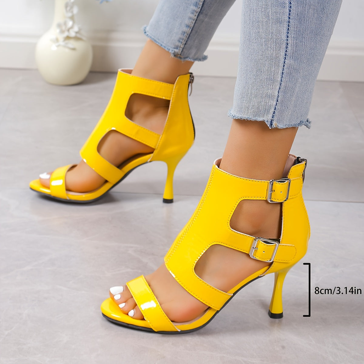 Chic Womens Solid Color High Heel Sandals - Back Zipper & Hollow Out Design - Perfect for Work to Evening - Comfortable High-top Dress Shoes