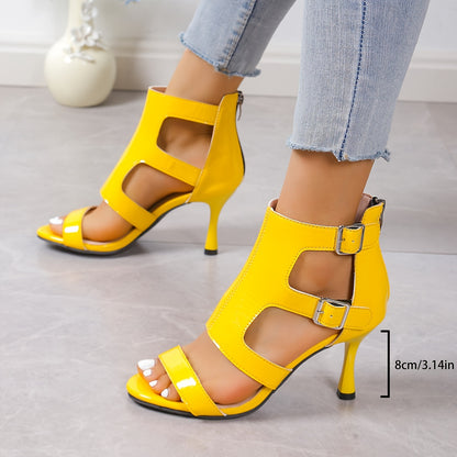Chic Womens Solid Color High Heel Sandals - Back Zipper & Hollow Out Design - Perfect for Work to Evening - Comfortable High-top Dress Shoes