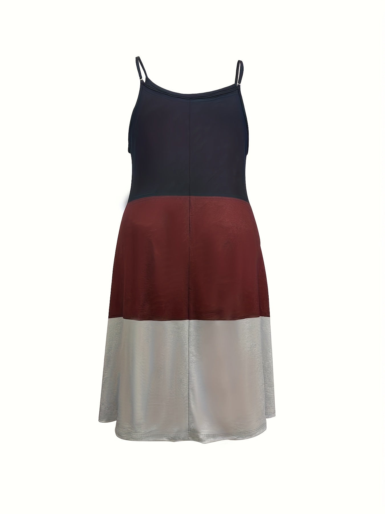 VAKKV  Plus Size Color Block Cami Dress with Button Front - Fashionable & Flattering for Spring & Summer - Adjustable Spaghetti Straps, Crew Neck, Casual Style - Womens Plus Size Clothing for Warm Weather
