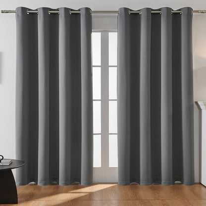 2PCS Holiday Daily Decoration Fabric Curtains, Grommet Top Solid Color Shading Curtain, Living Room Curtains, Bedroom Curtains, Office Home Decoration, Thermal Insulation Curtains