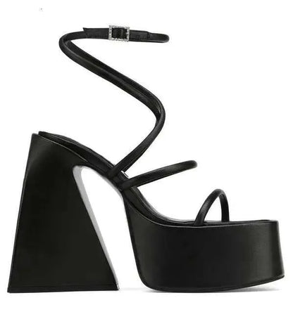 New Women's Sandals Thick High Heel Platform Silks Sexy Wedding Rose Gold Summer Fish Mouth Ladies Big Size 43 Shoes Kq8