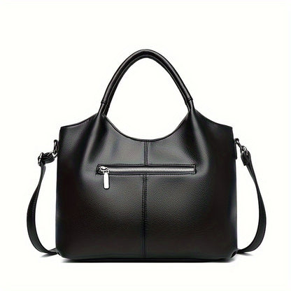 Women's Fashion Tote Handbag  New Style - Soft PU Leather, Large Capacity Shoulder Bag with Zipper Closure and Optional Messenger Strap - Elegant and Versatile Ladies Purse - Black