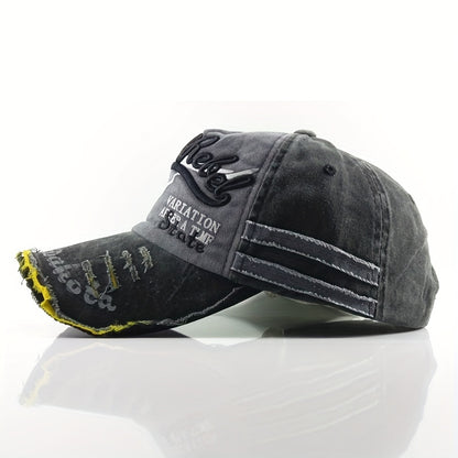 One Fashionable Men's Denim Baseball Cap - Stylish Letter Pattern Embroidery, Ventilation Holes, Perfect for Daily Street Life, Casual Outings, and Outdoor Activities