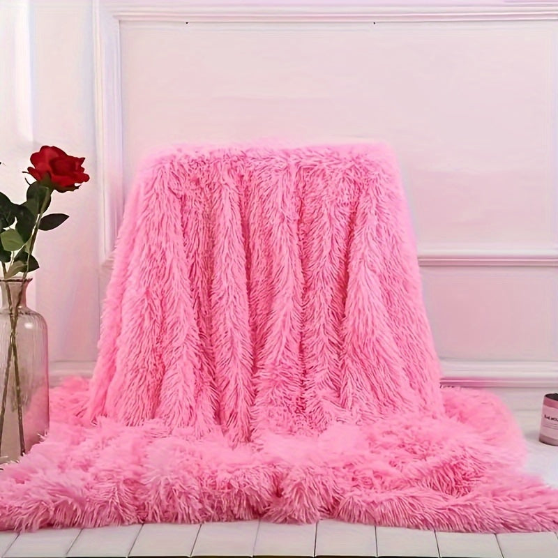 Luxurious Pink Faux Fur Throw Blanket - Nordic Style Plush Coral Velvet, Cozy Winter Warmth For Single Sofa Cover & Office Naps