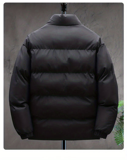 Plus Size Mens Puffer Jacket - Vibrant Solid Color, Classic Band Collar, Warm and Comfortable Design for Fall and Winter Seasons - Mens Clothing Essential