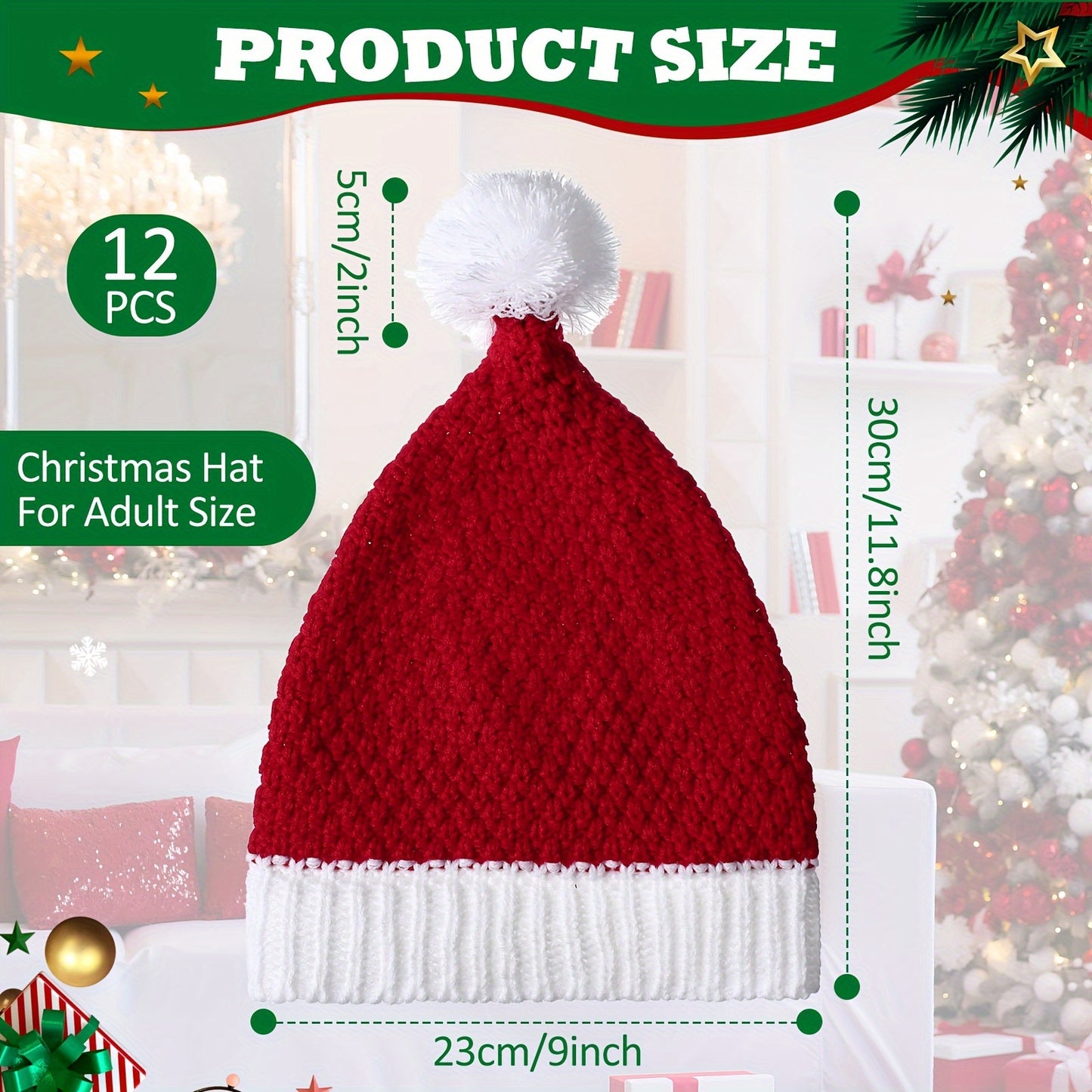 12 Pack Soft Knitted Santa Hats, Red And White Winter Beanie Hats For Adult Teens Women Men, Bulk Holiday Gift Christmas Party