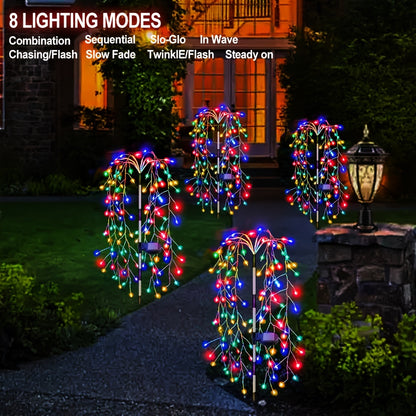 1pc Solar-Powered Firecracker Fireworks Lights - 120/200 LEDs, 8 Vibrant Modes, Durable, Energy-Efficient, Perfect for Patio, Garden, Pathway, Party, Camping, Picnic, Christmas, Ramadan, Halloween Decorations