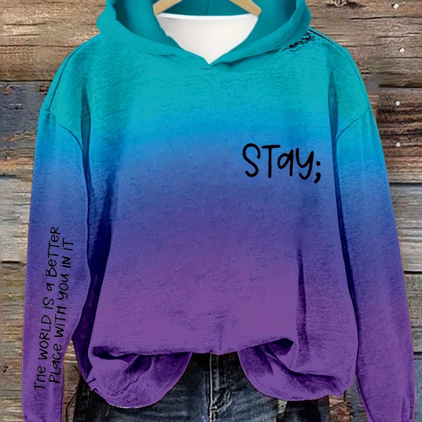 Womens Casual Alphabets Print Long Sleeve Hooded Pullover Sweatshirt - Soft Micro Elasticity Polyester Fabric, Regular Fit, Perfect for Spring and Fall Seasons - Random Letter Print Design, No Sheer, Knit Fabric Construction