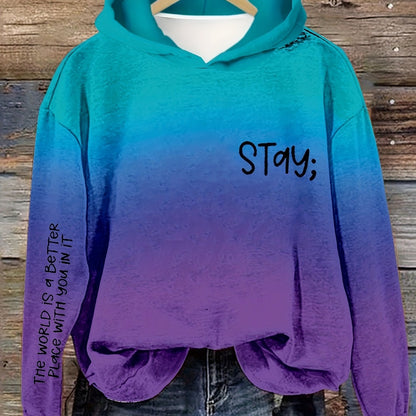 Womens Casual Alphabets Print Long Sleeve Hooded Pullover Sweatshirt - Soft Micro Elasticity Polyester Fabric, Regular Fit, Perfect for Spring and Fall Seasons - Random Letter Print Design, No Sheer, Knit Fabric Construction