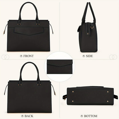 2pcs 15.6 Inch Laptop Bag Set for Women - Professional Work Tote Bag with Clutch Purse, Large Office Computer Bag, Teacher Bag, Shoulder Bag, Black