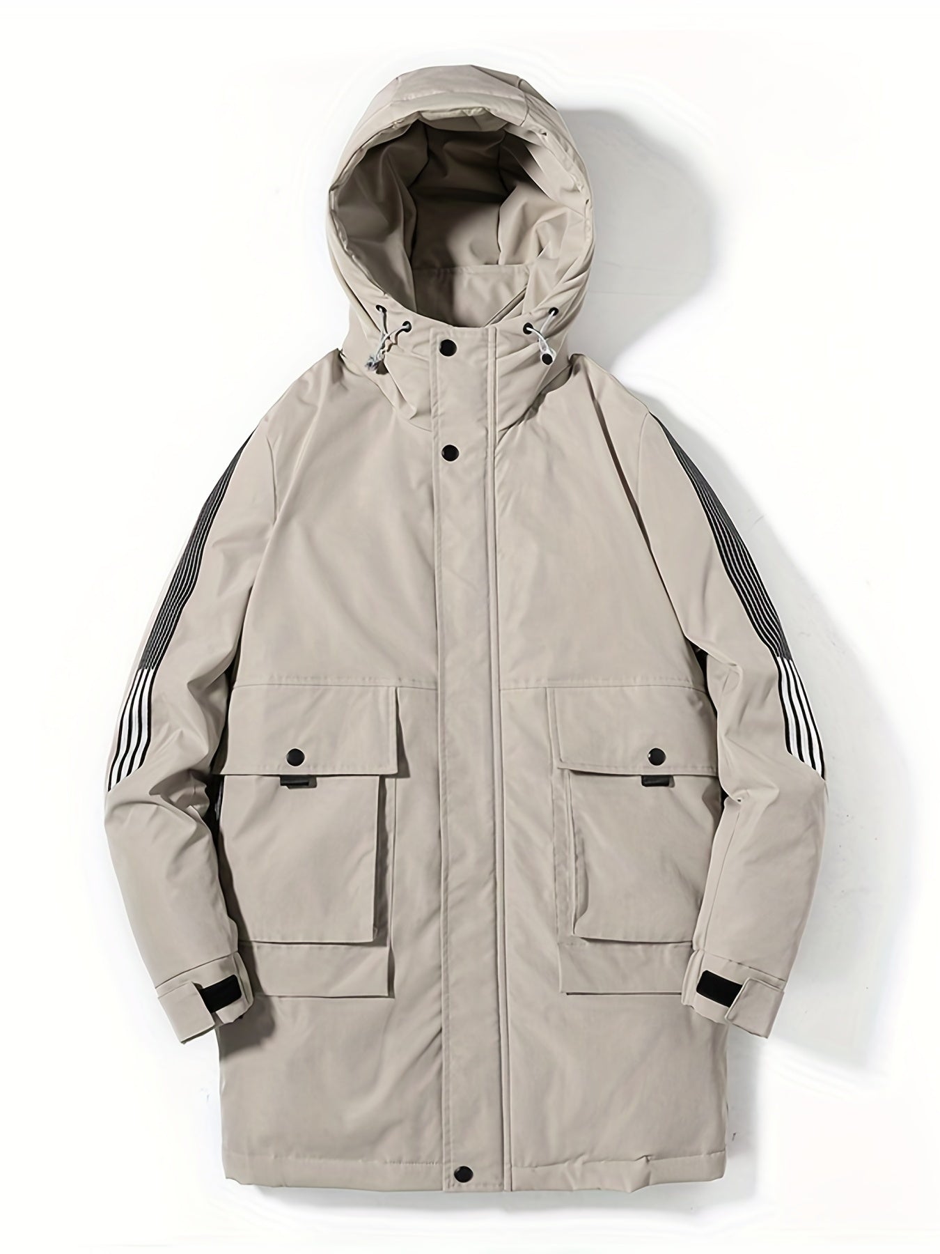 Lightweight Hooded Puffer Jacket, Men's Warm Big Pockets White Duck Down Coat For Winter Outdoor, Men's Parka