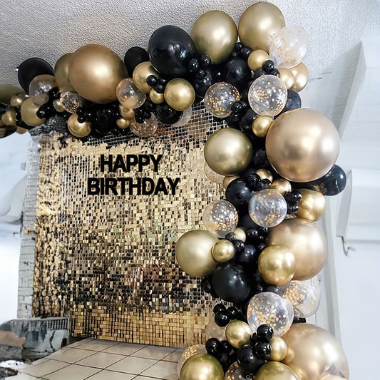 131pcs Black and Golden Balloon Garland Arch Kit with 5", 10", 12", 18" Metallic Golden and Black Latex Confetti Balloons for Graduation, Party, New Year, Anniversary, Birthday Celebrations