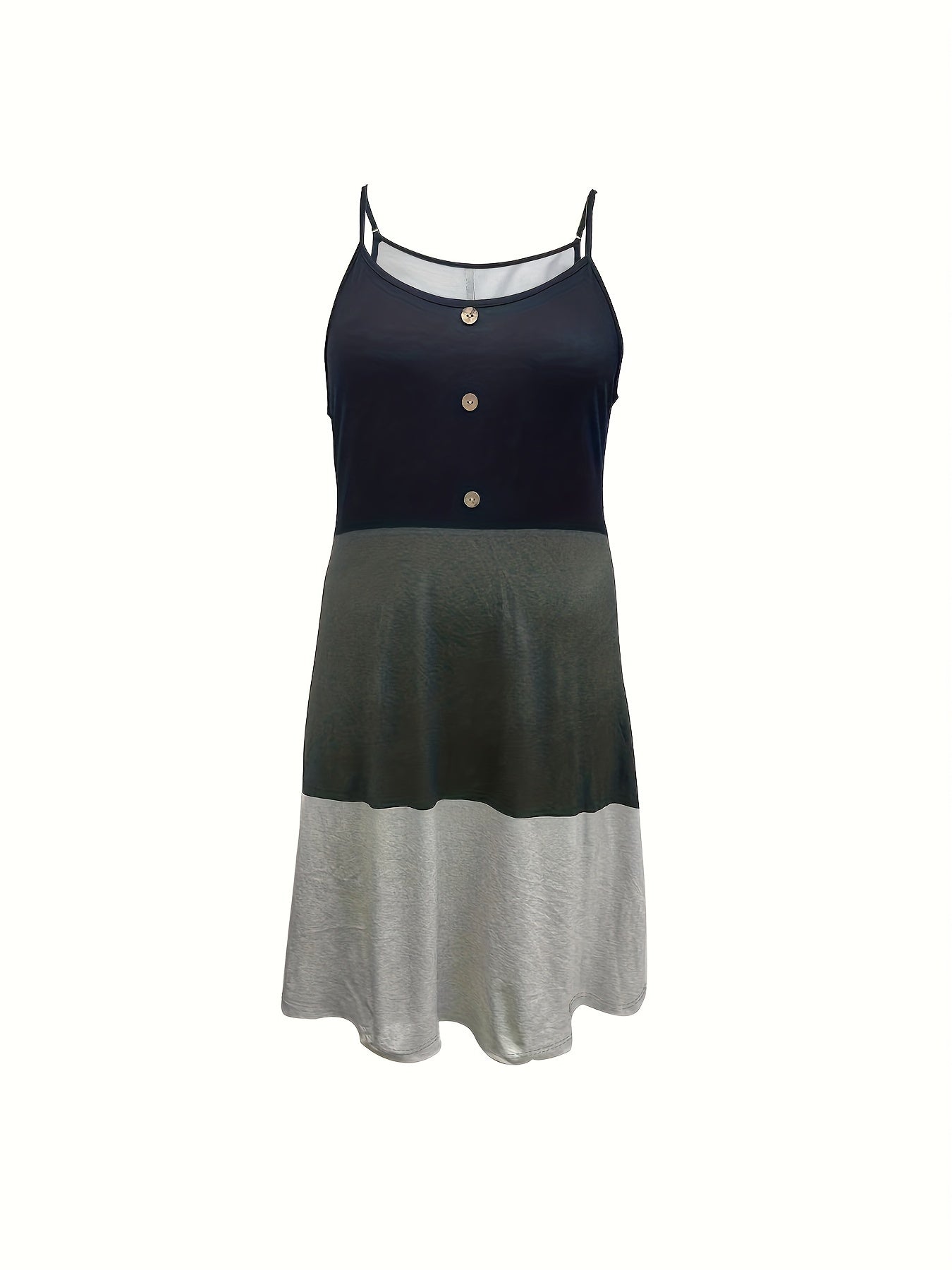 VAKKV  Plus Size Color Block Cami Dress with Button Front - Fashionable & Flattering for Spring & Summer - Adjustable Spaghetti Straps, Crew Neck, Casual Style - Womens Plus Size Clothing for Warm Weather