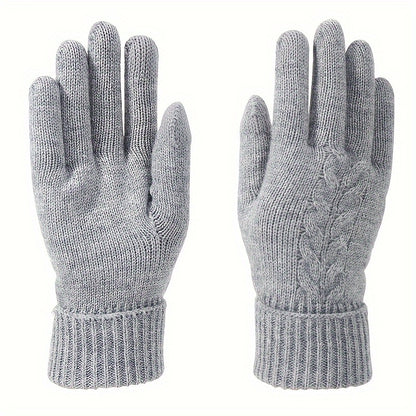 Touch Screen Winter Gloves for Women - Full Finger Knitted Acrylic Thermal Gloves with Thick Fleece Lining, Elastic Cuff, Warm and Decorative for Outdoor Activities