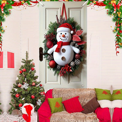 1pc Modern Polyester Snowman Wreath, New Year Door Curtain with Tassel Decoration, No Battery Required, Indoor/Outdoor Festive Wall Hanging for Entrance, Holiday Gift Idea