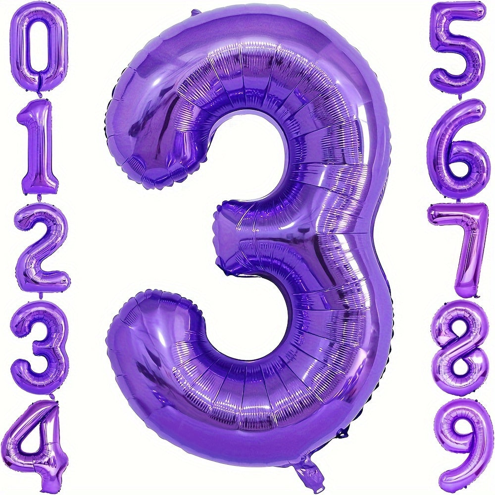 40 Inch Purple Party Balloons Set: Includes Large Number 2 and Numbers 0-9 for Festive Decorations - Suitable for Birthdays, Anniversaries, and Celebrations