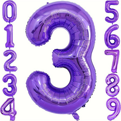 40 Inch Purple Party Balloons Set: Includes Large Number 2 and Numbers 0-9 for Festive Decorations - Suitable for Birthdays, Anniversaries, and Celebrations